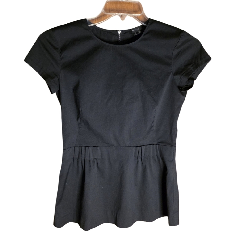 Theory Black Peplum Blouse • Size S • “Carrian Precise” Cotton Blend Top